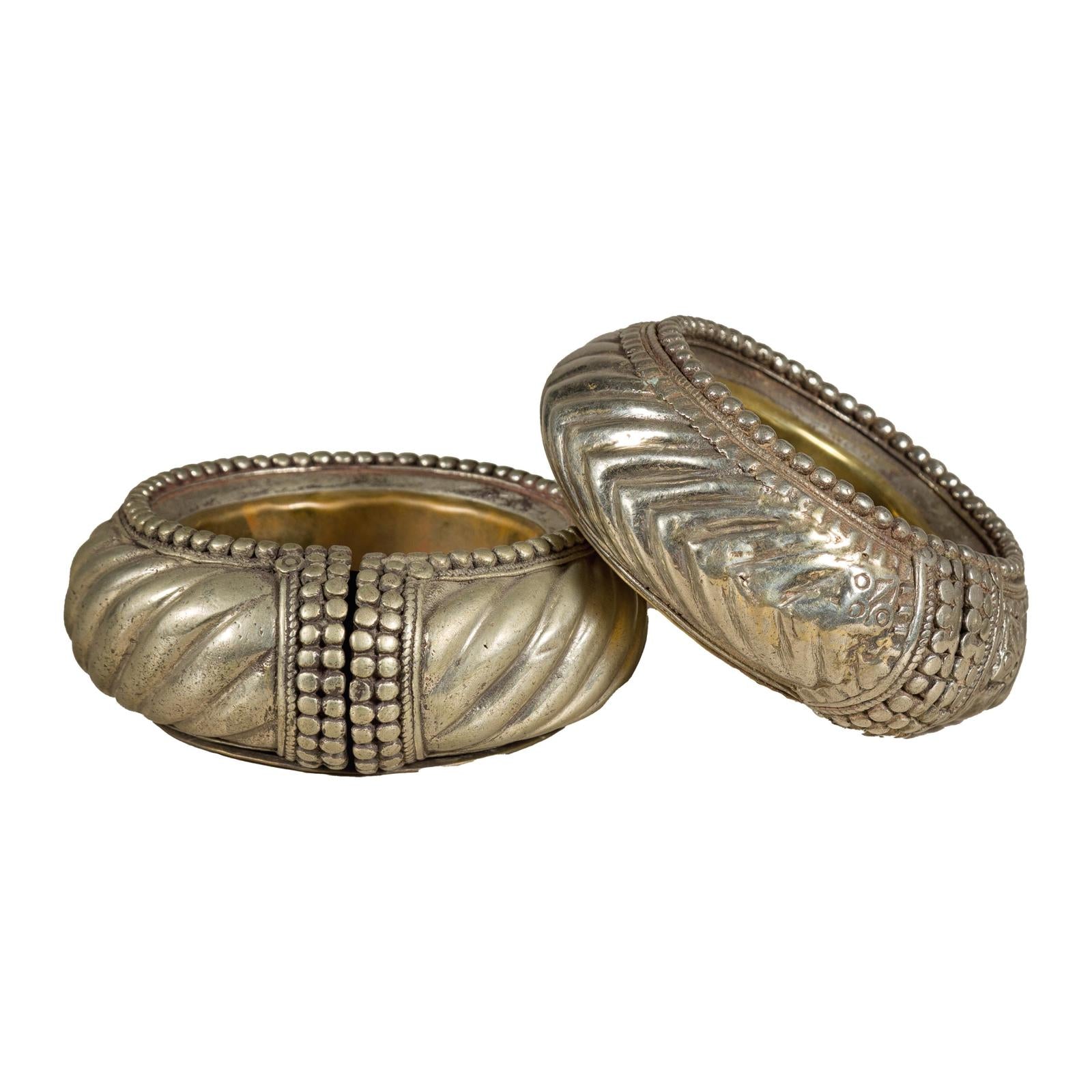 Assortment of Five Small Indian Repoussé Brass Decorative Dish Bowls