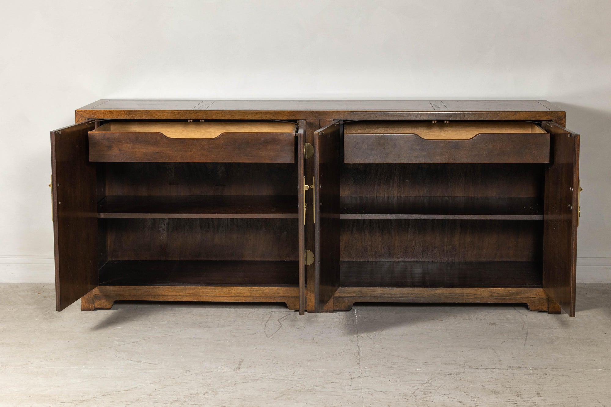 Baker Furniture Sideboard with Brass Hardware and Burl Wood Inlay