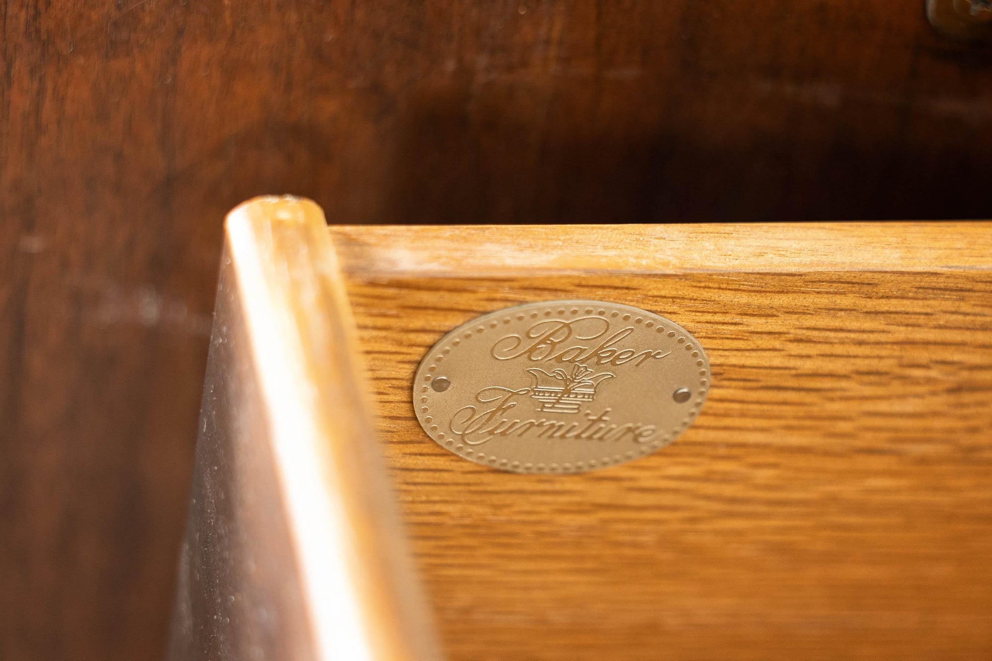Baker Furniture Sideboard with Brass Hardware and Burl Wood Inlay