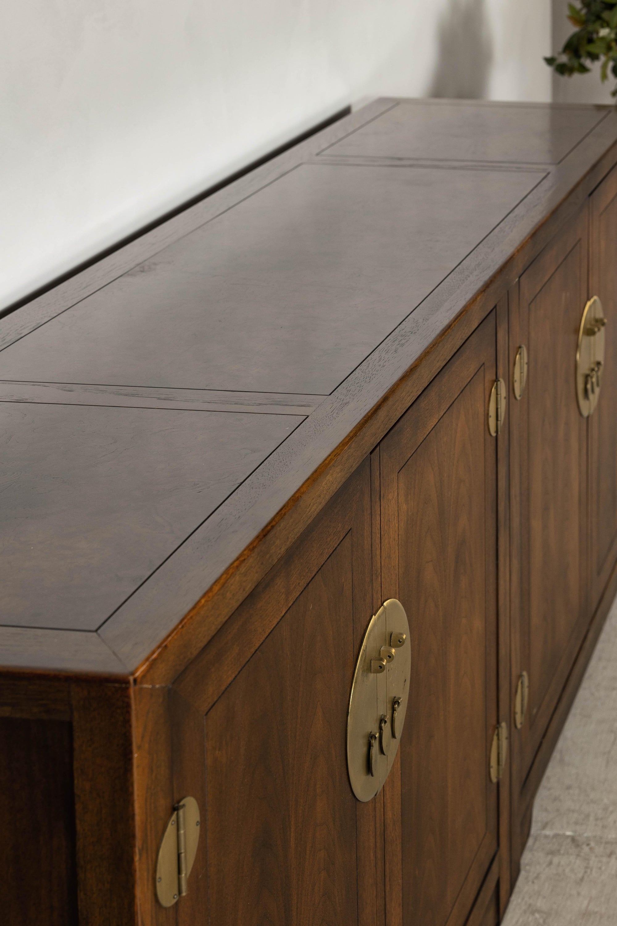 Baker Furniture Sideboard with Brass Hardware and Burl Wood Inlay