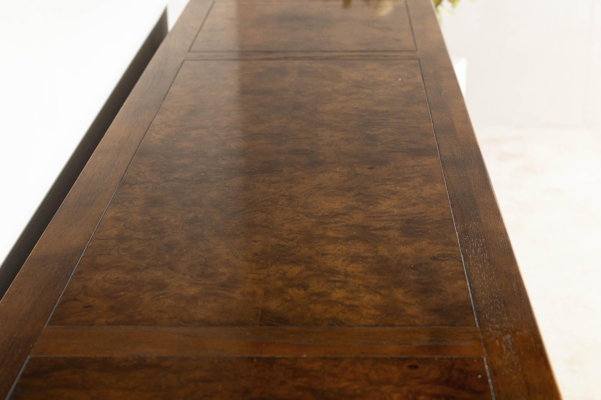 Baker Furniture Sideboard with Brass Hardware and Burl Wood Inlay