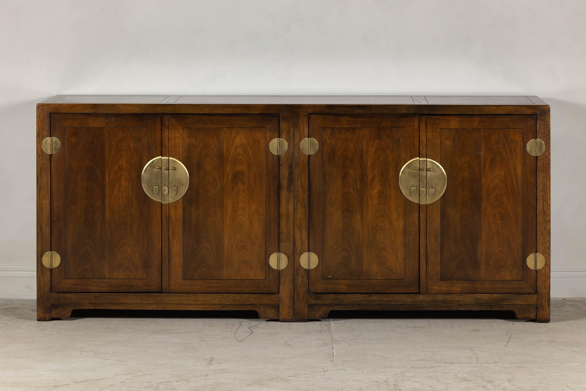 Baker Furniture Sideboard with Brass Hardware and Burl Wood Inlay