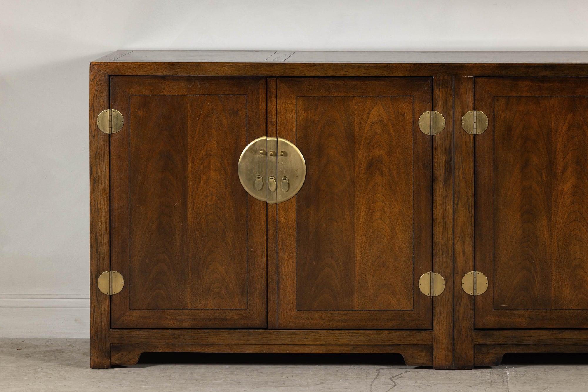Baker Furniture Sideboard with Brass Hardware and Burl Wood Inlay