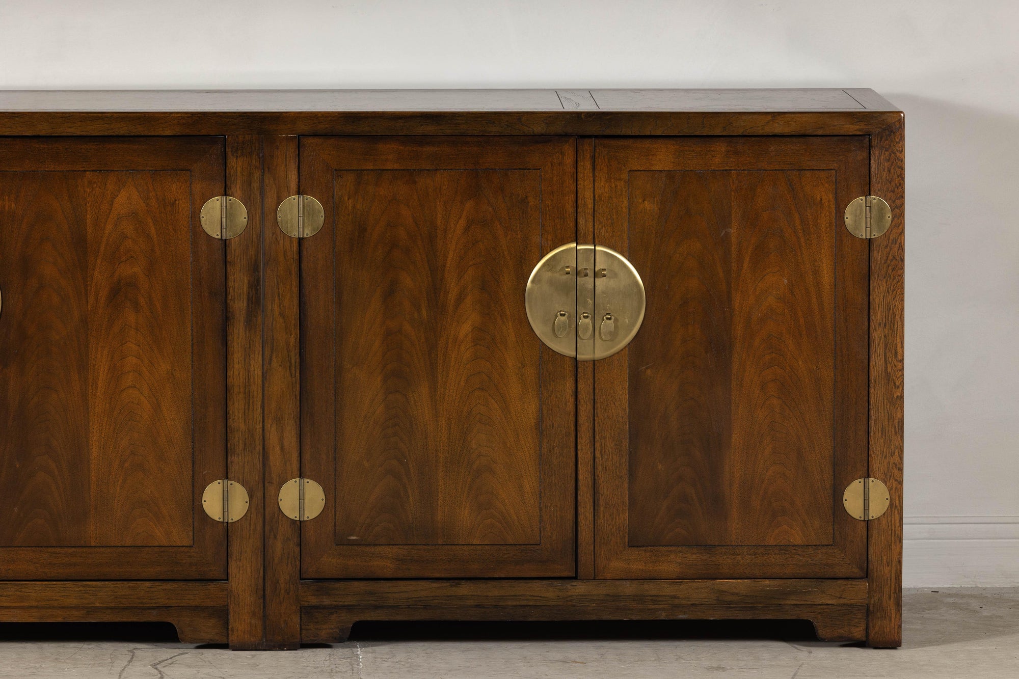 Baker Furniture Sideboard with Brass Hardware and Burl Wood Inlay