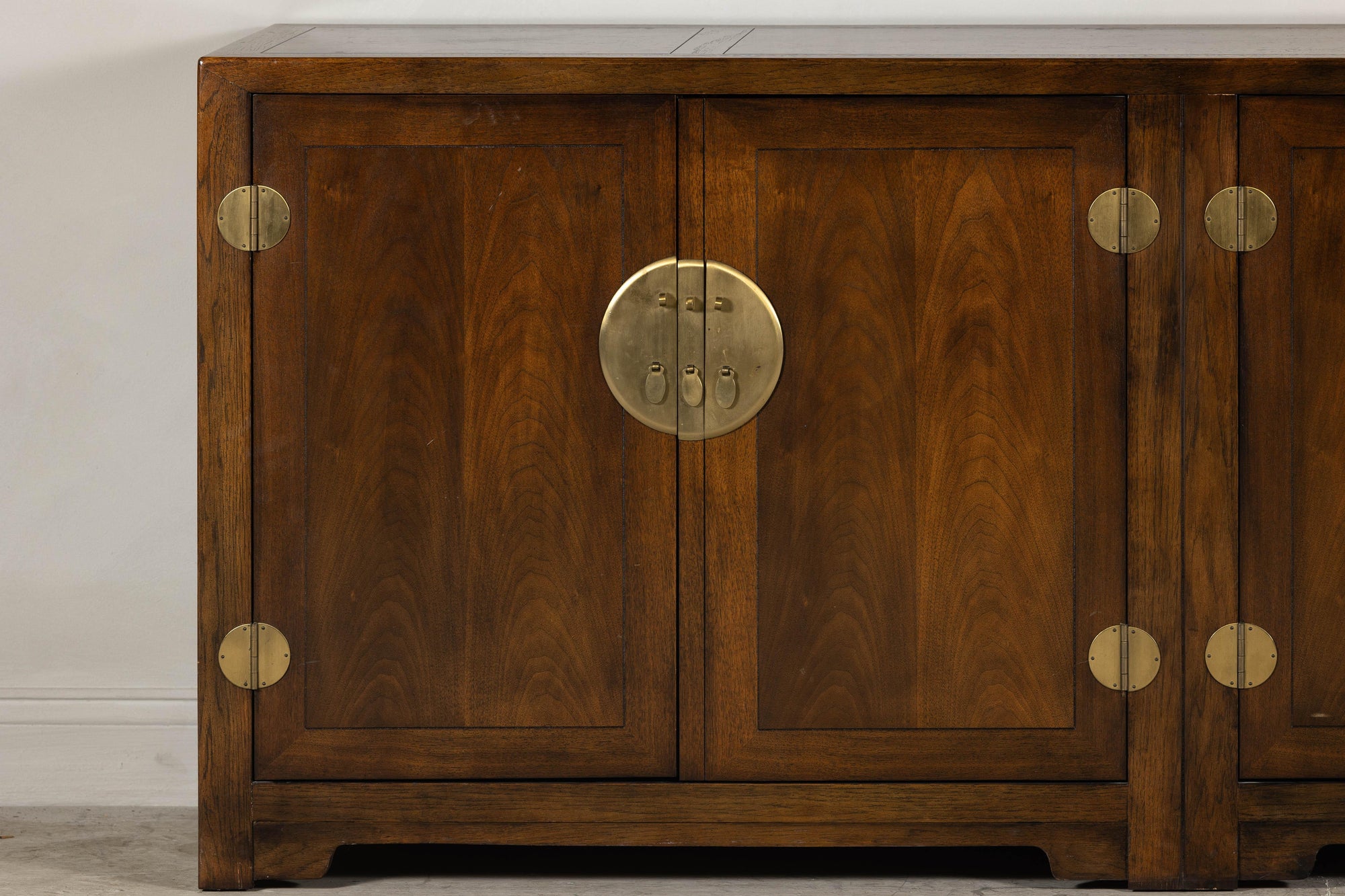 Baker Furniture Sideboard with Brass Hardware and Burl Wood Inlay