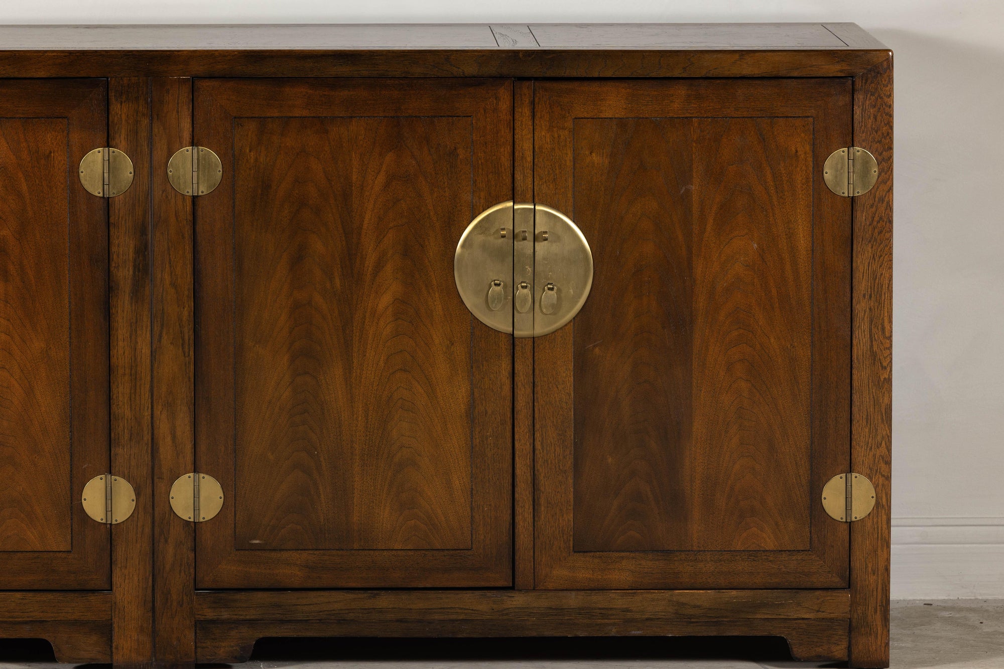 Baker Furniture Sideboard with Brass Hardware and Burl Wood Inlay