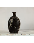 Late Qing Dynasty Ceramic Wine Jug with Calligraphy and Dark Glaze