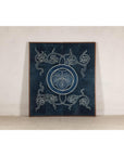 Indigo Panel with Crest Motif in Wooden Frame