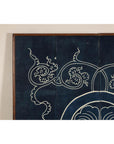Indigo Panel with Crest Motif in Wooden Frame