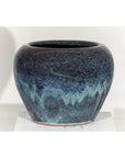 Large Blue and Aqua Glazed Ceramic Planter with Rounded Form