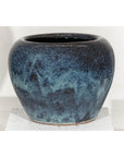 Large Blue and Aqua Glazed Ceramic Planter with Rounded Form