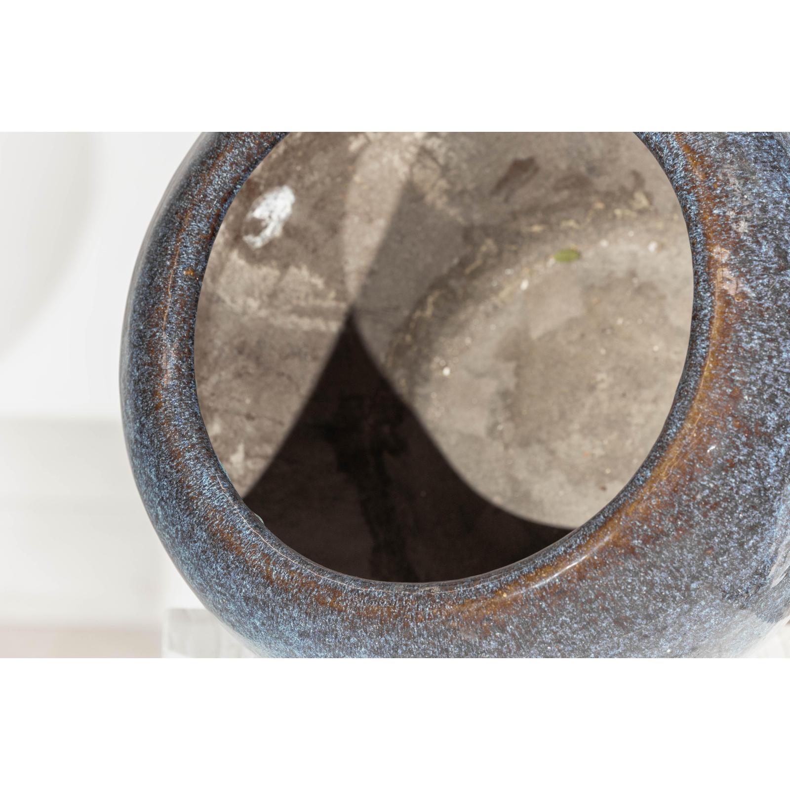 Large Blue and Aqua Glazed Ceramic Planter with Rounded Form
