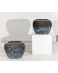 Large Blue and Aqua Glazed Ceramic Planter with Rounded Form