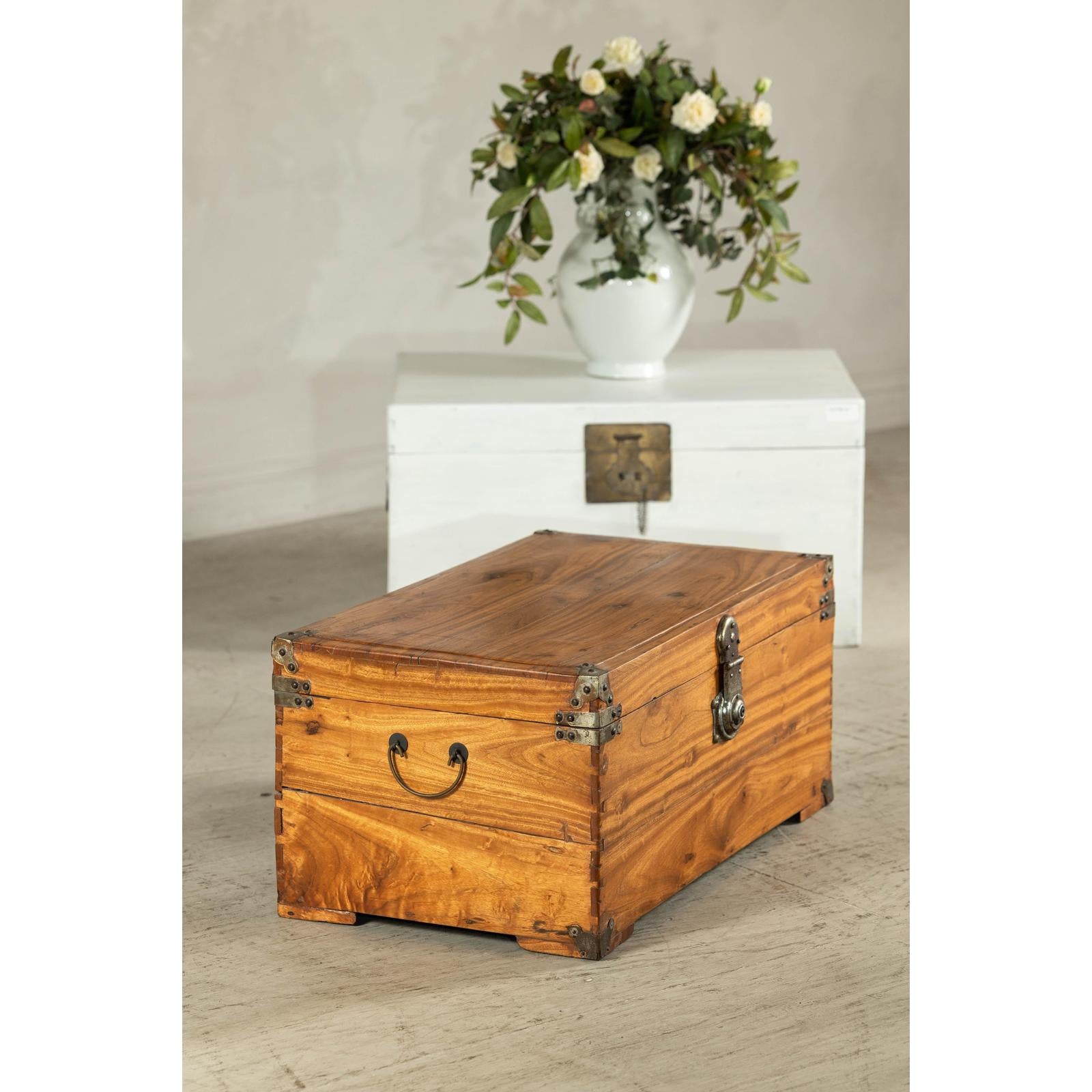 Vintage Camphorwood Storage Trunk with Metal Hardware and Latch