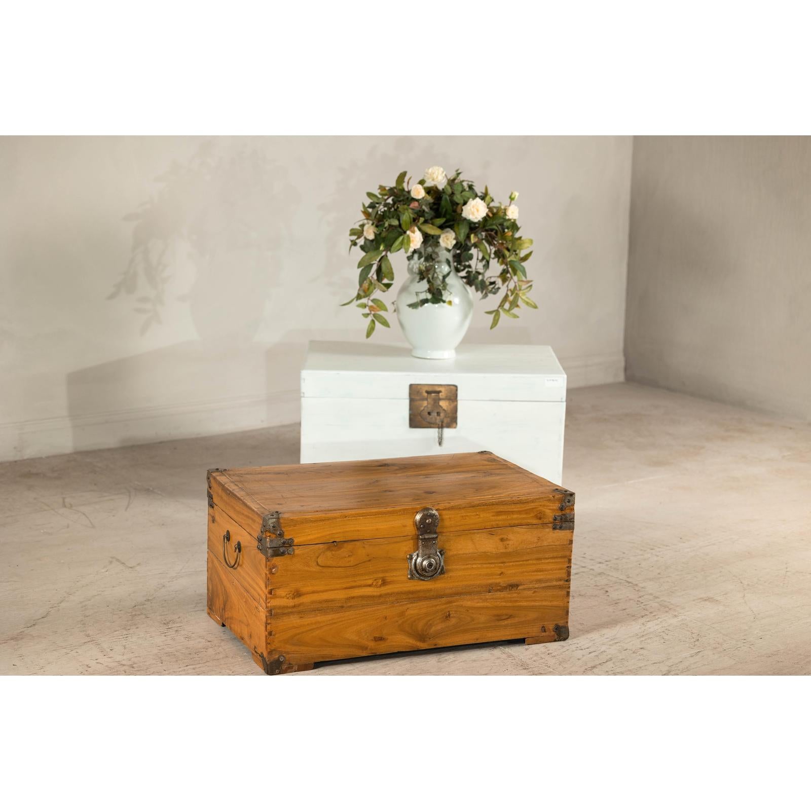 Vintage Camphorwood Storage Trunk with Metal Hardware and Latch