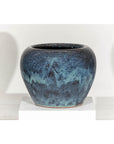 Large Blue and Aqua Glazed Ceramic Planter with Rounded Form