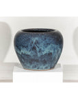 Large Blue and Aqua Glazed Ceramic Planter with Rounded Form