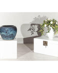 Large Blue and Aqua Glazed Ceramic Planter with Rounded Form