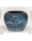 Large Blue and Aqua Glazed Ceramic Planter with Rounded Form