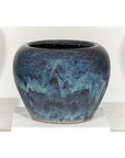 Large Blue and Aqua Glazed Ceramic Planter with Rounded Form
