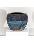 Large Blue and Aqua Glazed Ceramic Planter with Rounded Form