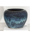 Large Blue and Aqua Glazed Ceramic Planter with Rounded Form