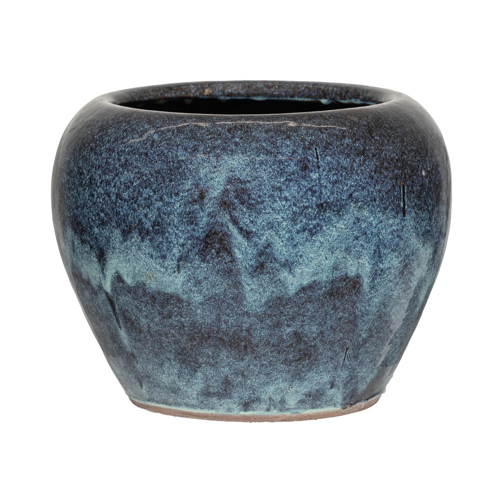Large Blue and Aqua Glazed Ceramic Planter with Rounded Form