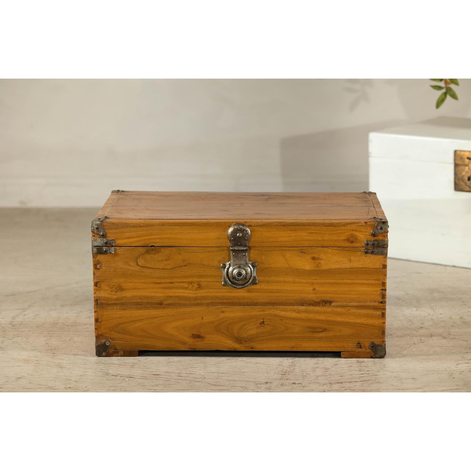 Vintage Camphorwood Storage Trunk with Metal Hardware and Latch