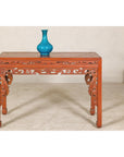 Console Table with Carved Waist in Jumu Wood, Late Qing Cinnabar Finish