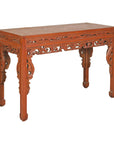 Console Table with Carved Waist in Jumu Wood, Late Qing Cinnabar Finish