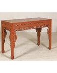 Console Table with Carved Waist in Jumu Wood, Late Qing Cinnabar Finish