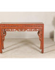 Console Table with Carved Waist in Jumu Wood, Late Qing Cinnabar Finish