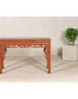 Console Table with Carved Waist in Jumu Wood, Late Qing Cinnabar Finish