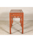Console Table with Carved Waist in Jumu Wood, Late Qing Cinnabar Finish