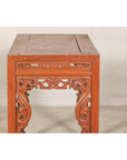 Console Table with Carved Waist in Jumu Wood, Late Qing Cinnabar Finish