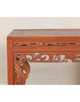 Console Table with Carved Waist in Jumu Wood, Late Qing Cinnabar Finish