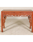 Console Table with Carved Waist in Jumu Wood, Late Qing Cinnabar Finish
