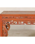 Console Table with Carved Waist in Jumu Wood, Late Qing Cinnabar Finish