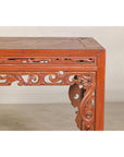 Console Table with Carved Waist in Jumu Wood, Late Qing Cinnabar Finish