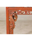 Console Table with Carved Waist in Jumu Wood, Late Qing Cinnabar Finish