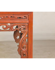 Console Table with Carved Waist in Jumu Wood, Late Qing Cinnabar Finish