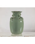Celadon Green Glazed Ceramic Vase with Applied Fruit and Leaf Detail