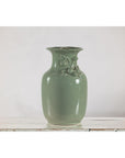 Celadon Green Glazed Ceramic Vase with Applied Fruit and Leaf Detail