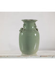 Celadon Green Glazed Ceramic Vase with Applied Fruit and Leaf Detail