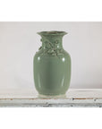 Celadon Green Glazed Ceramic Vase with Applied Fruit and Leaf Detail