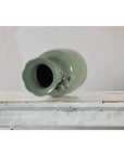 Celadon Green Glazed Ceramic Vase with Applied Fruit and Leaf Detail