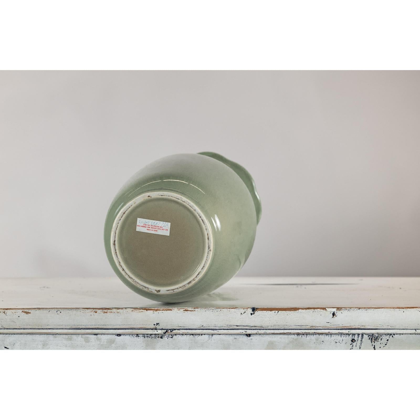 Celadon Green Glazed Ceramic Vase with Applied Fruit and Leaf Detail