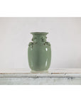 Celadon Green Glazed Ceramic Vase with Applied Fruit and Leaf Detail