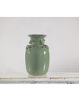 Celadon Green Glazed Ceramic Vase with Applied Fruit and Leaf Detail