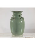 Celadon Green Glazed Ceramic Vase with Applied Fruit and Leaf Detail